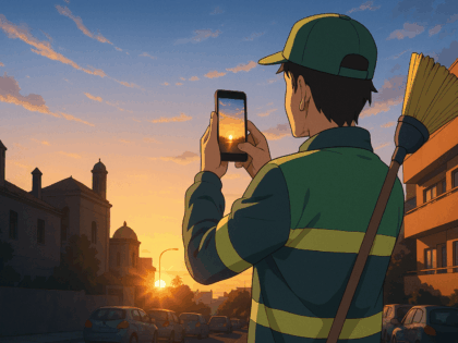 Der Straßenkehrer fotografierte die Sonne
